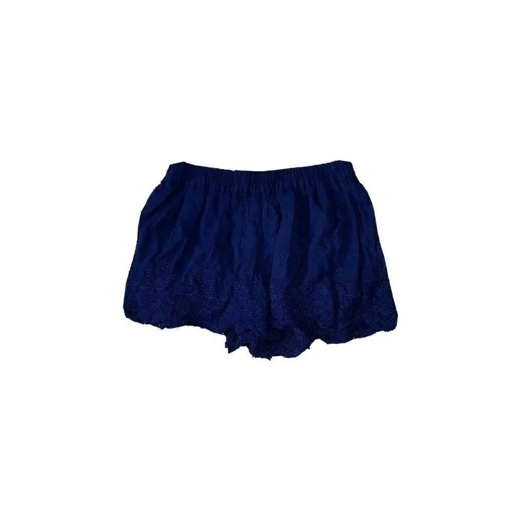 zara womens solid navy blue embroidered shorts small